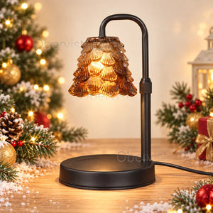 Christmas tree candle warmer lamp with glass shade, 50W dimmable, melting a candle