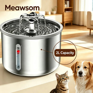Automatic cat water fountain with 304 stainless steel tank, circulating flow and quiet pump