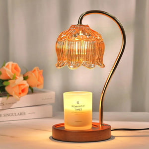Candle warmer lamp with timer and dimmable light melting a jar candle