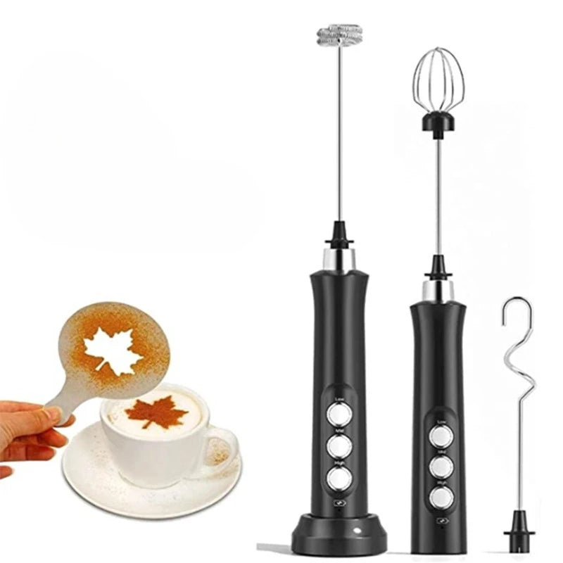 USB rechargeable milk frother with 3 speed whisks, main product view