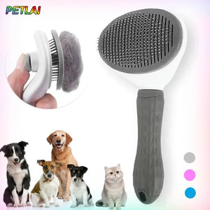 Self-cleaning pet slicker brush with anti-slip handle, front view