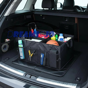 Foldable car trunk organizer storage box with handles for camping, picnic and grocery shopping