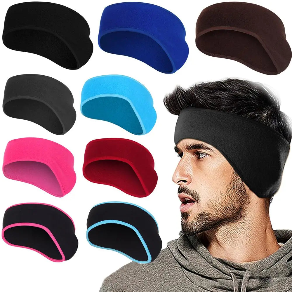 Fleece ear warmer headband for men and women worn for winter running and skiing