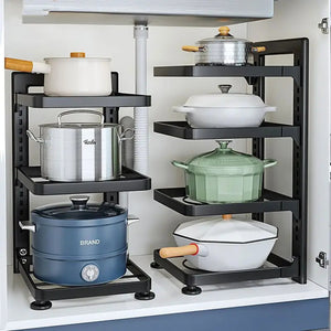 Stainless steel multi-layer pot rack organiser for under sink storage, main product view