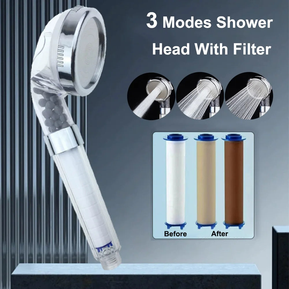 3 mode high pressure shower head with water filter