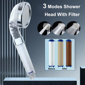 3 mode high pressure shower head with water filter