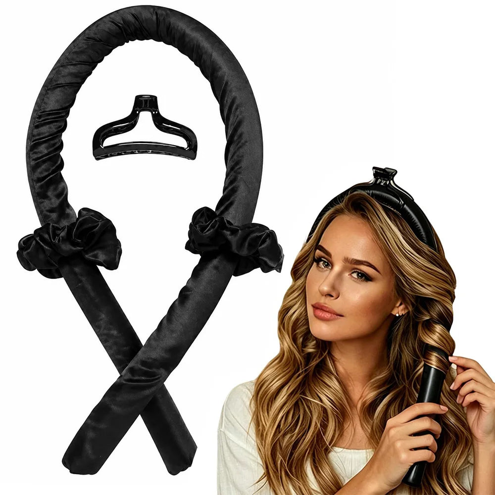 Heatless curling rod headband set with hair cap for overnight no heat curls