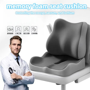 Grey memory foam seat cushion with tailbone cut-out, main product view