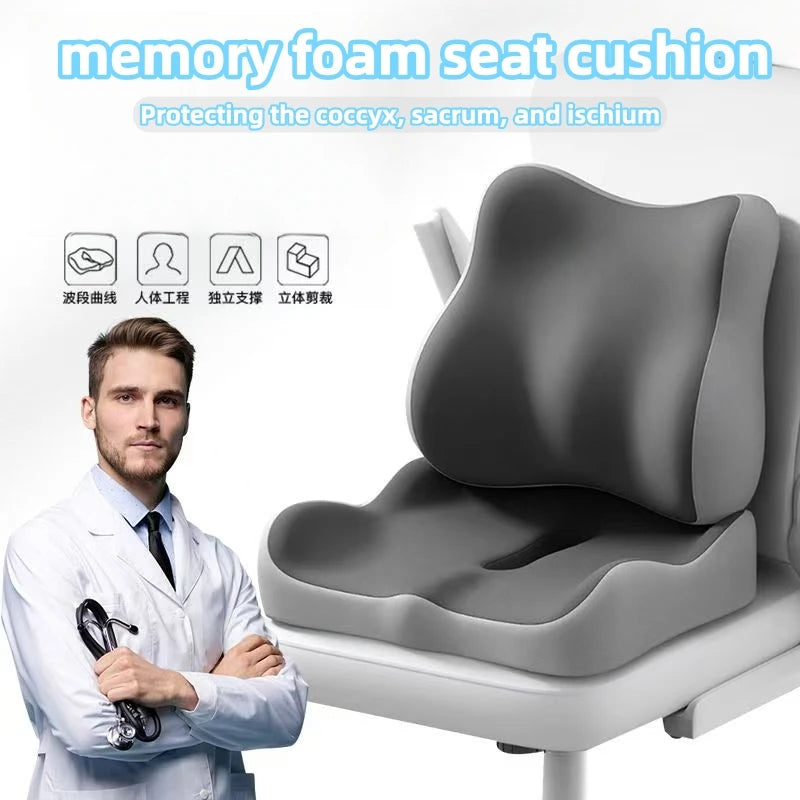 Grey memory foam seat cushion with tailbone cut-out, main product view
