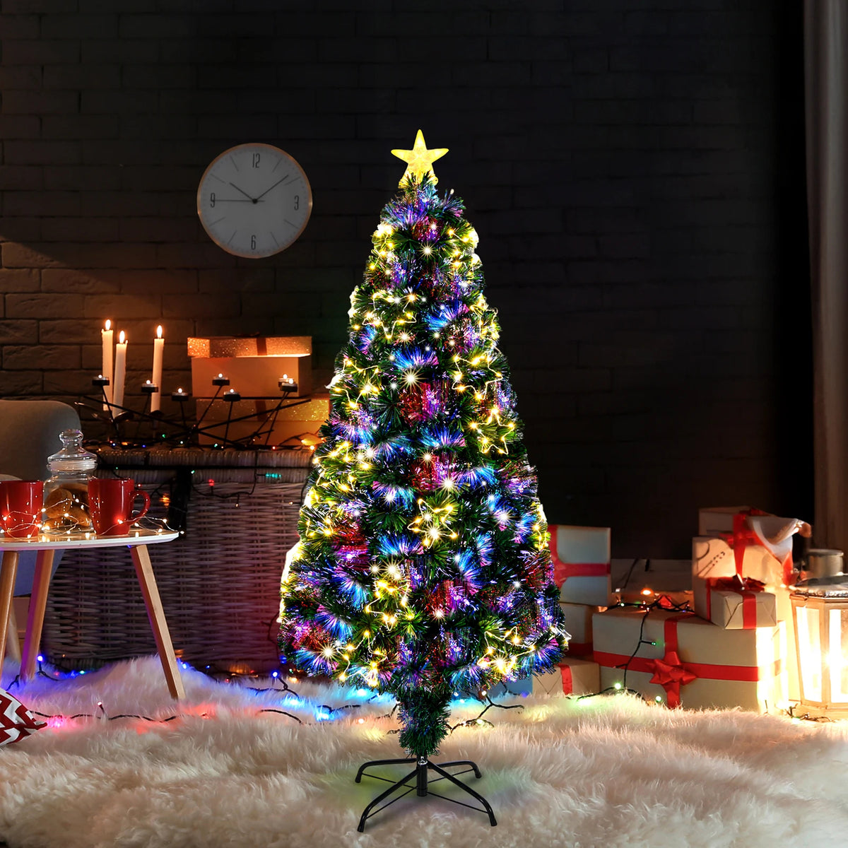 4ft pre-lit fibre optic Christmas tree with multicolour LEDs and lighted star topper