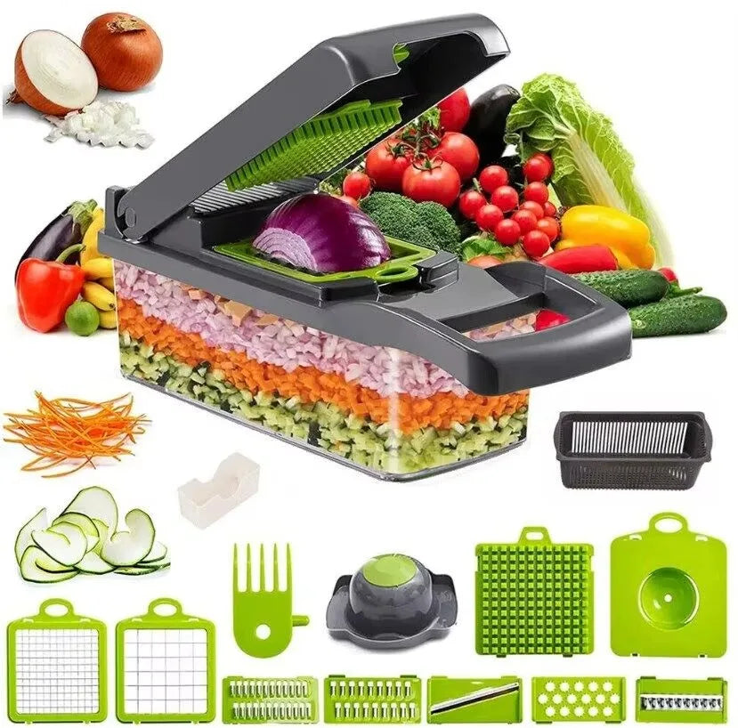 16-in-1 Vegetable Chopper & Slicer with 1.5L Container – Stainless Steel Mandoline Cutter