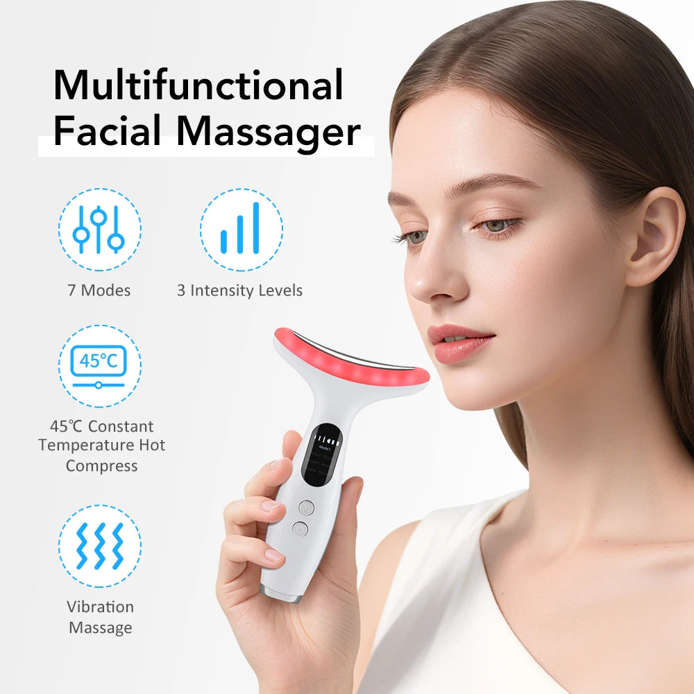 7 Colour LED Neck & Face Beauty Device – EMS Vibration Facial Massager for Skincare Routine