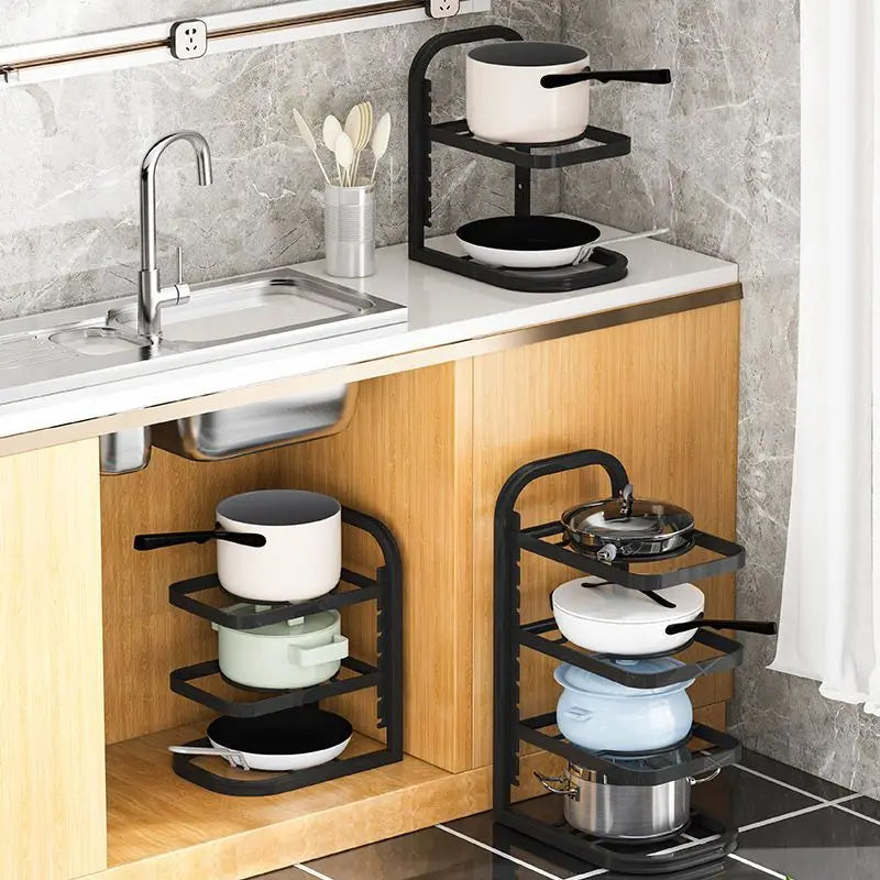 Stainless Steel Multi-Layer Pot Rack Organiser – Under Sink Kitchen Storage Shelf