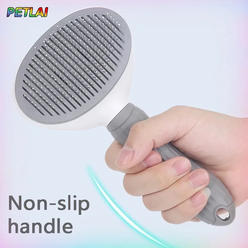 Self-Cleaning Slicker Brush for Cats & Dogs – Pet Hair Removal Grooming Comb with Anti-Slip Handle